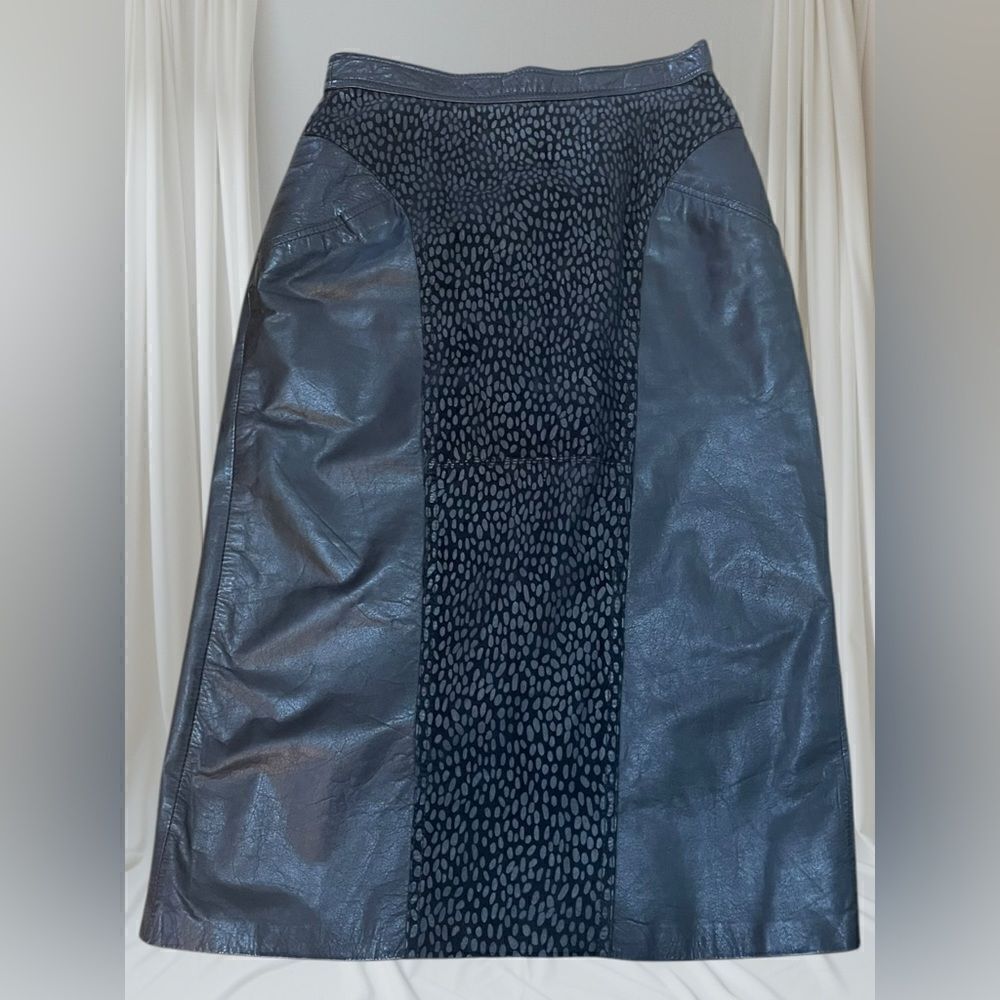 Vintage Winlit Black Leather Zipper Midi Pencil Wiggle 28” Fitted Skirt